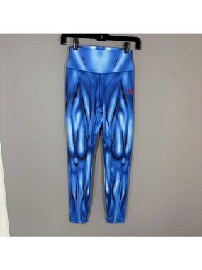Violate The Dress Code Leggings Womens S Blue Superhero Game Print Ankle Cosplay